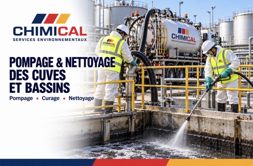 Nettoyage haute pression d'un bassin industriel par les équipes CHIMICAL