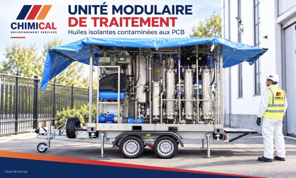 Unité modulaire de traitement des huiles de transformateurs contaminées aux PCB